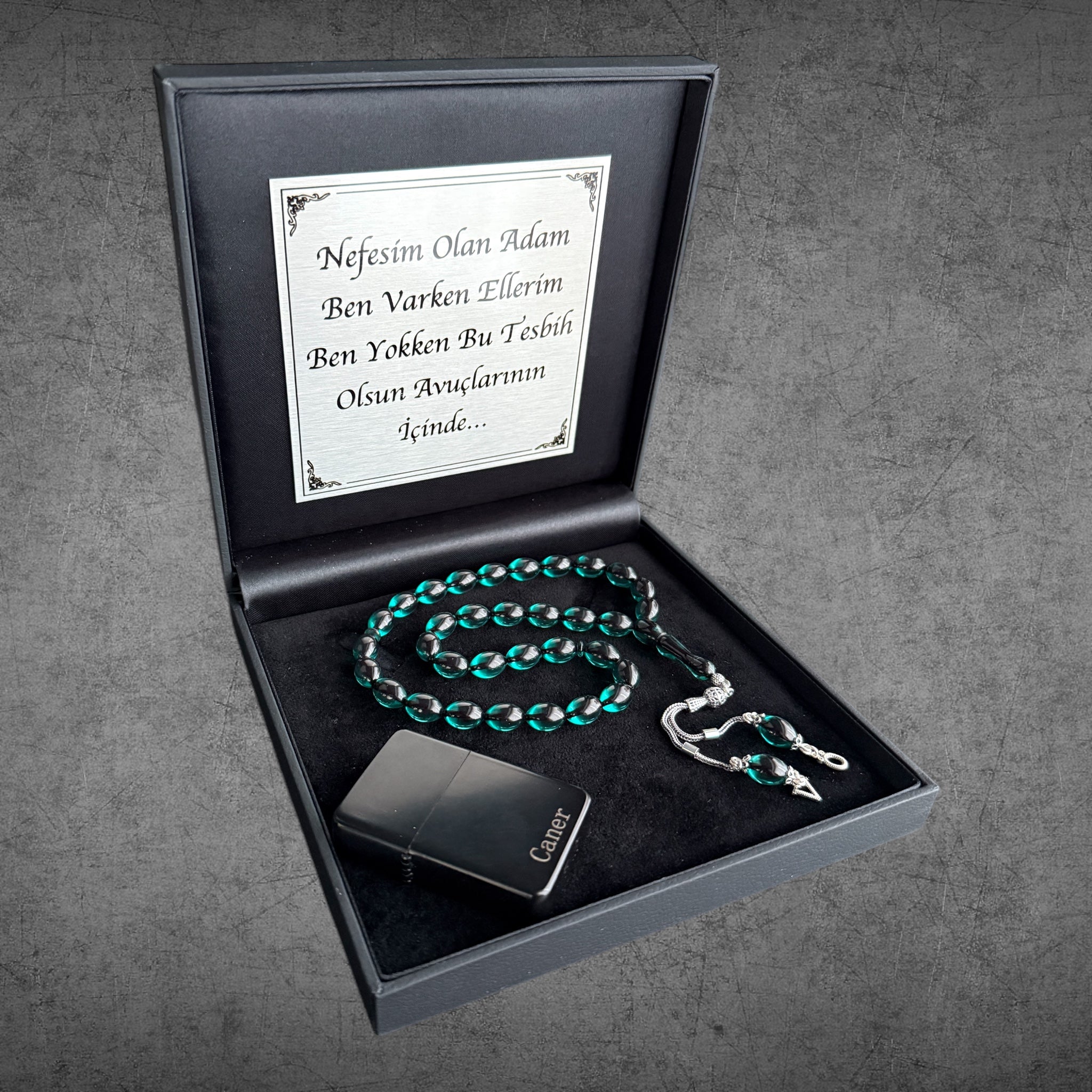 Kehribar Tesbih SIKMA Türkis Beyzi 925 Silber – Geschenkbox 4eckig