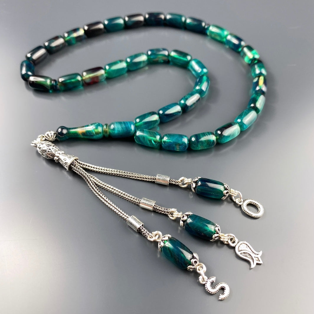 SIKMA Kehribar Tesbih 2 Buchstaben & Logo mit Holzbox weiss Hochglanz LIMITED Edition