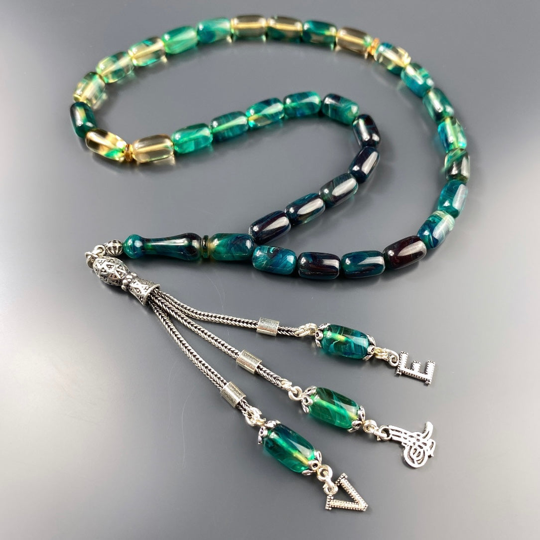 SIKMA Kehribar Tesbih 2 Buchstaben & Logo mit Holzbox weiss Hochglanz LIMITED Edition