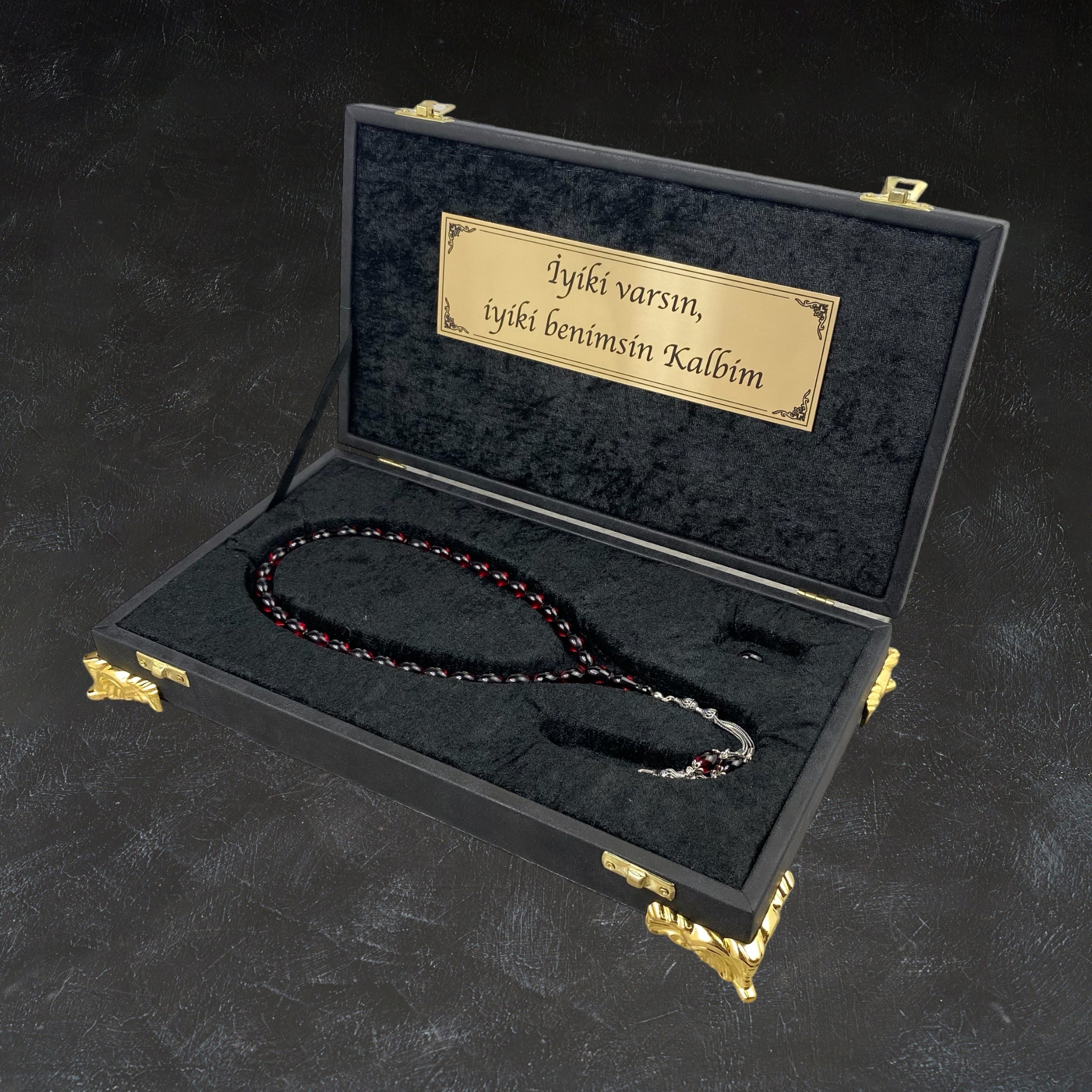 Tesbih Kehribar Sikma und Geschenkbox personalisiert mit einem Wunschtext Geschenk etui islamische geschenke perlenkette männerschmuck Kehribar tesbih Feuerzug mit Namen personalisiert Mekka mekke ayet el kürsi islamische geschenk box