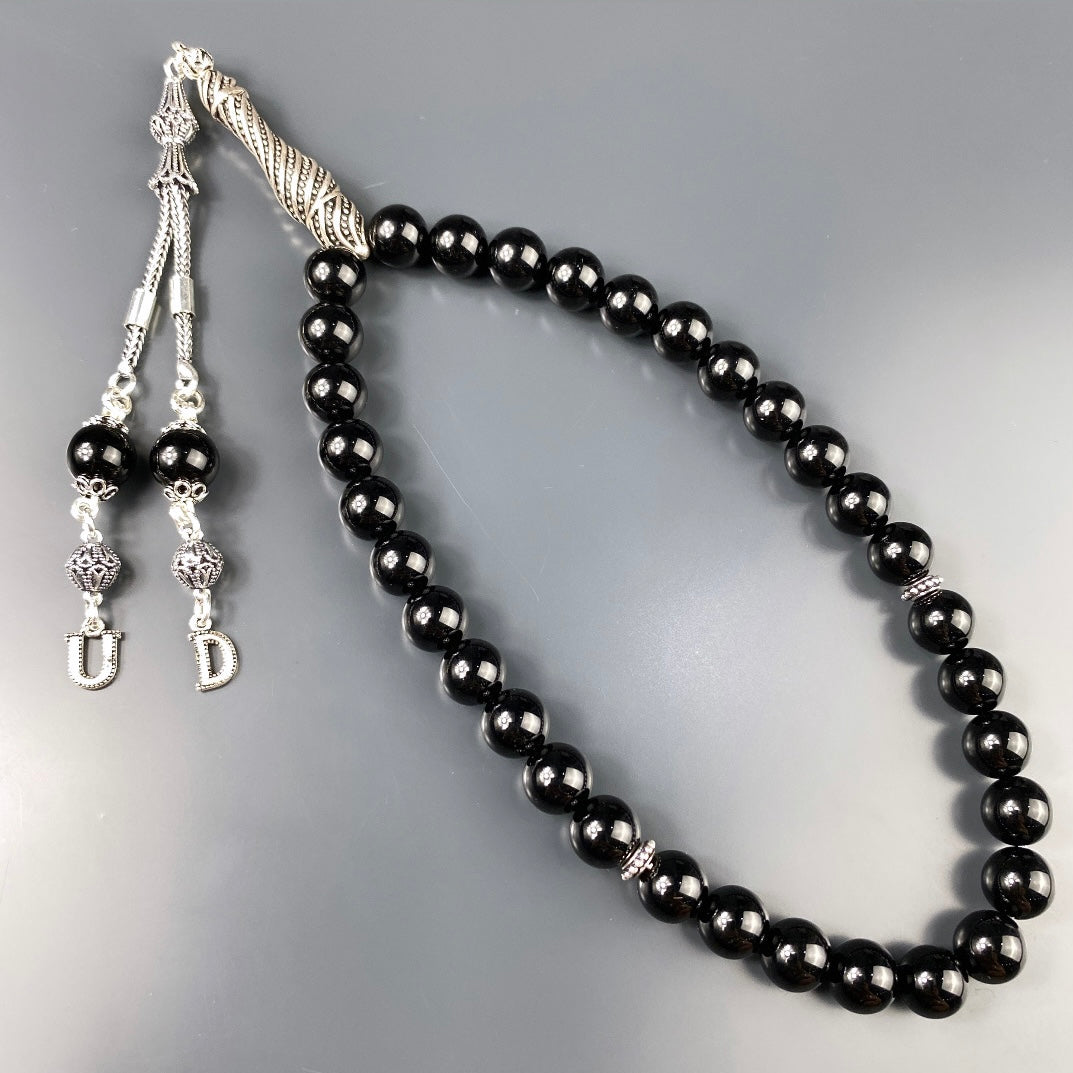 Tesbih / Gebetskette Onyx Glanz Basic Logo 925 Silber 2 Buchstaben
