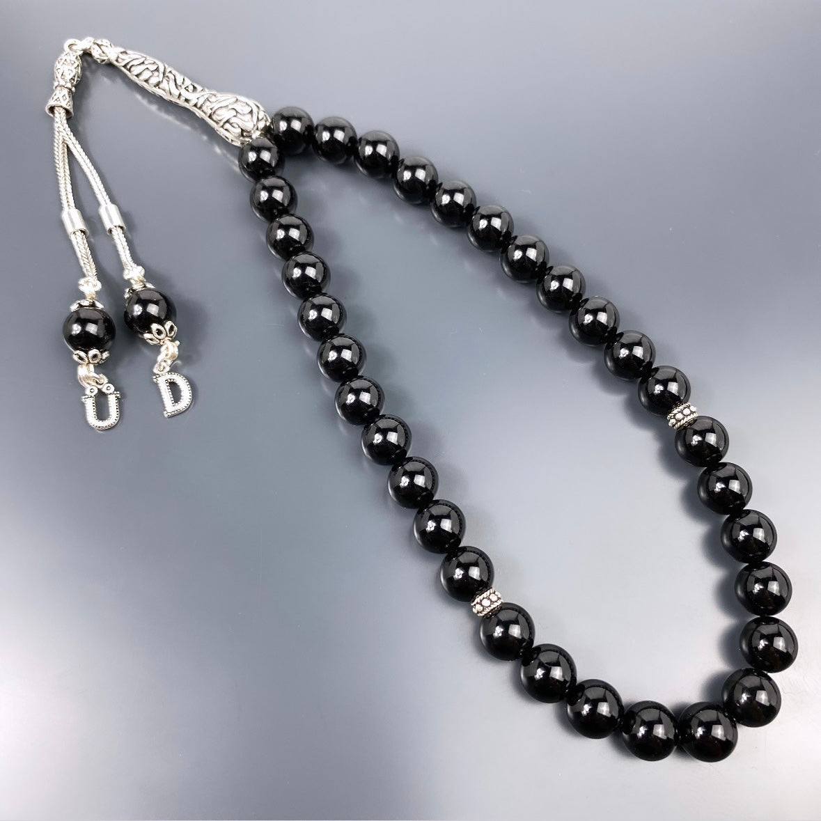 Tesbih Onyx Glanz 925 Silber mit 2 Buchstaben