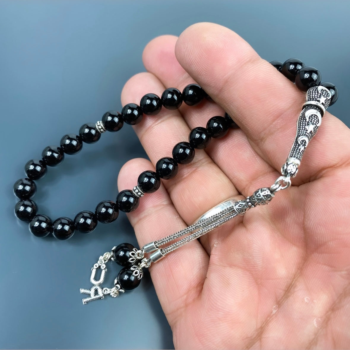 Tesbih Onyx Glanz 925 Silber mit 2 Buchstaben
