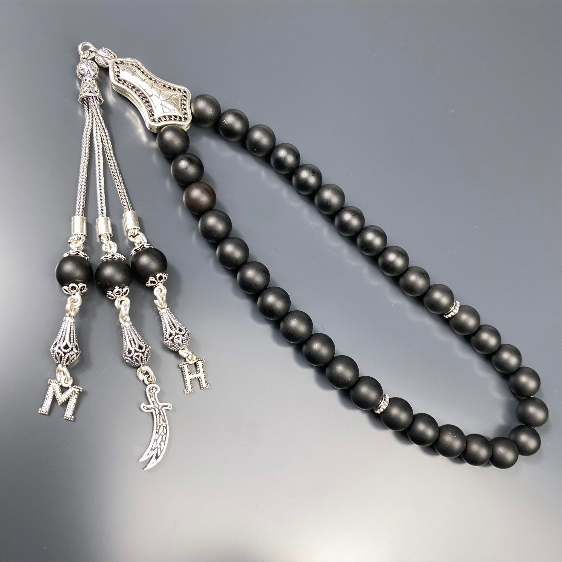 Tesbih Naturstein Onyx Matt Basic Logo Özel Gümüs