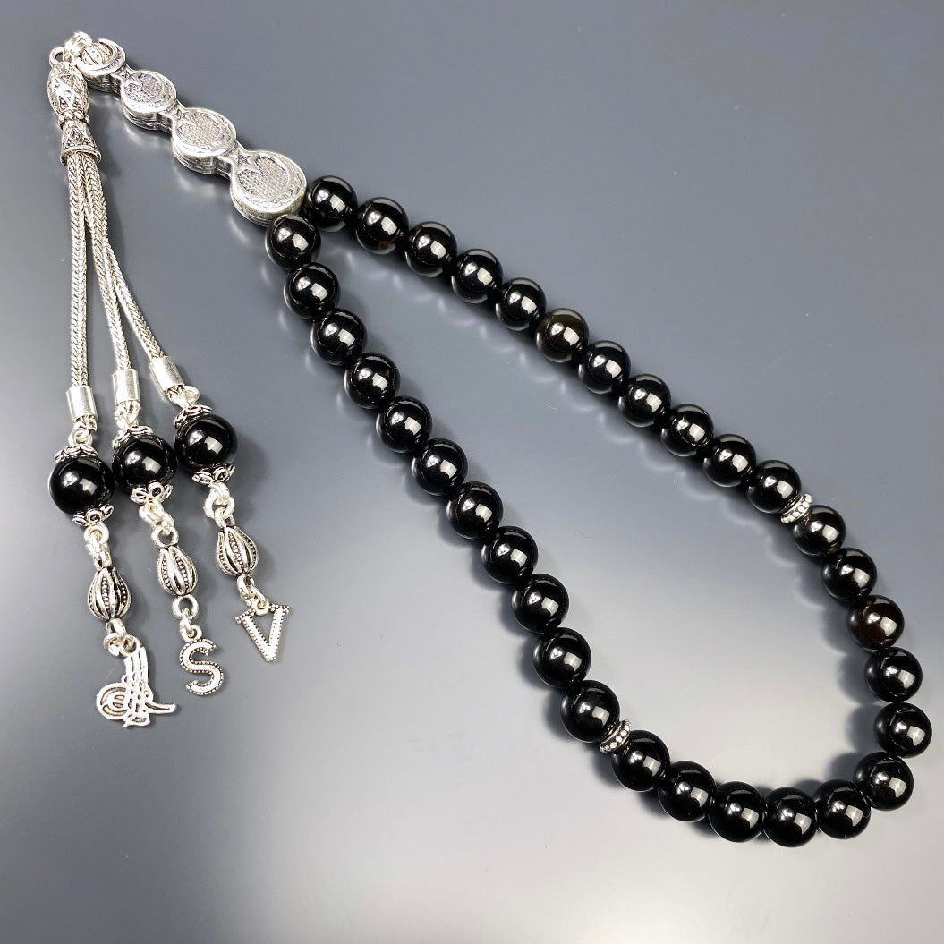 Tesbih Naturstein Onyx Glanz 3lü Ay Yildiz Logo Özel Gümüs