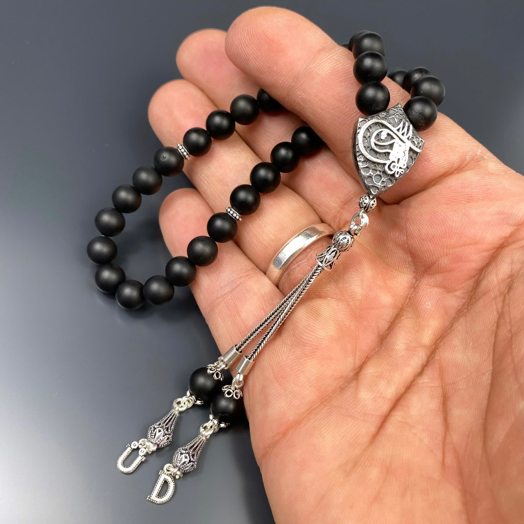 Tesbih Naturstein Onyx Matt Özel Gümüs Tugra Logo