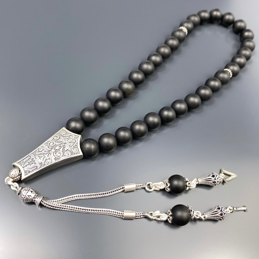 Tesbih Naturstein Onyx Matt Özel Gümüs Basic Logo