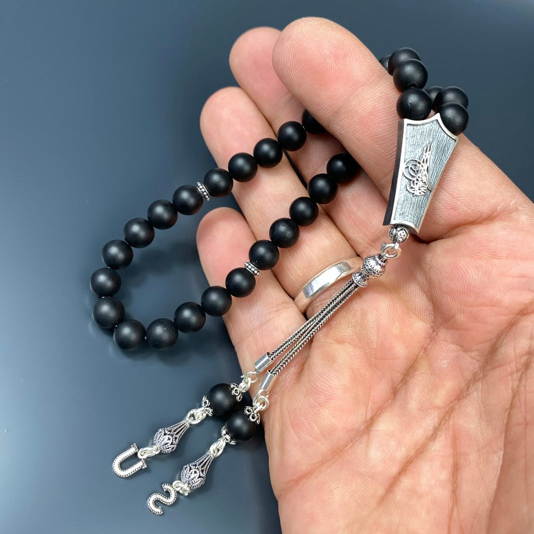 Tesbih Naturstein Onyx Matt Özel Gümüs Tugra Logo