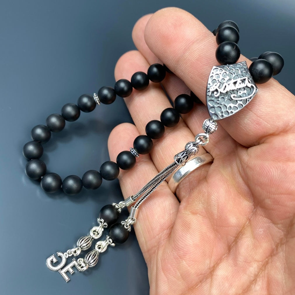 Tesbih Naturstein Onyx Matt Özel Gümüs Atatürk Imza Logo