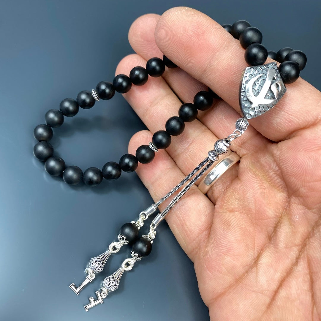 Tesbih Naturstein Onyx Matt Özel Gümüs Vav Elif Logo