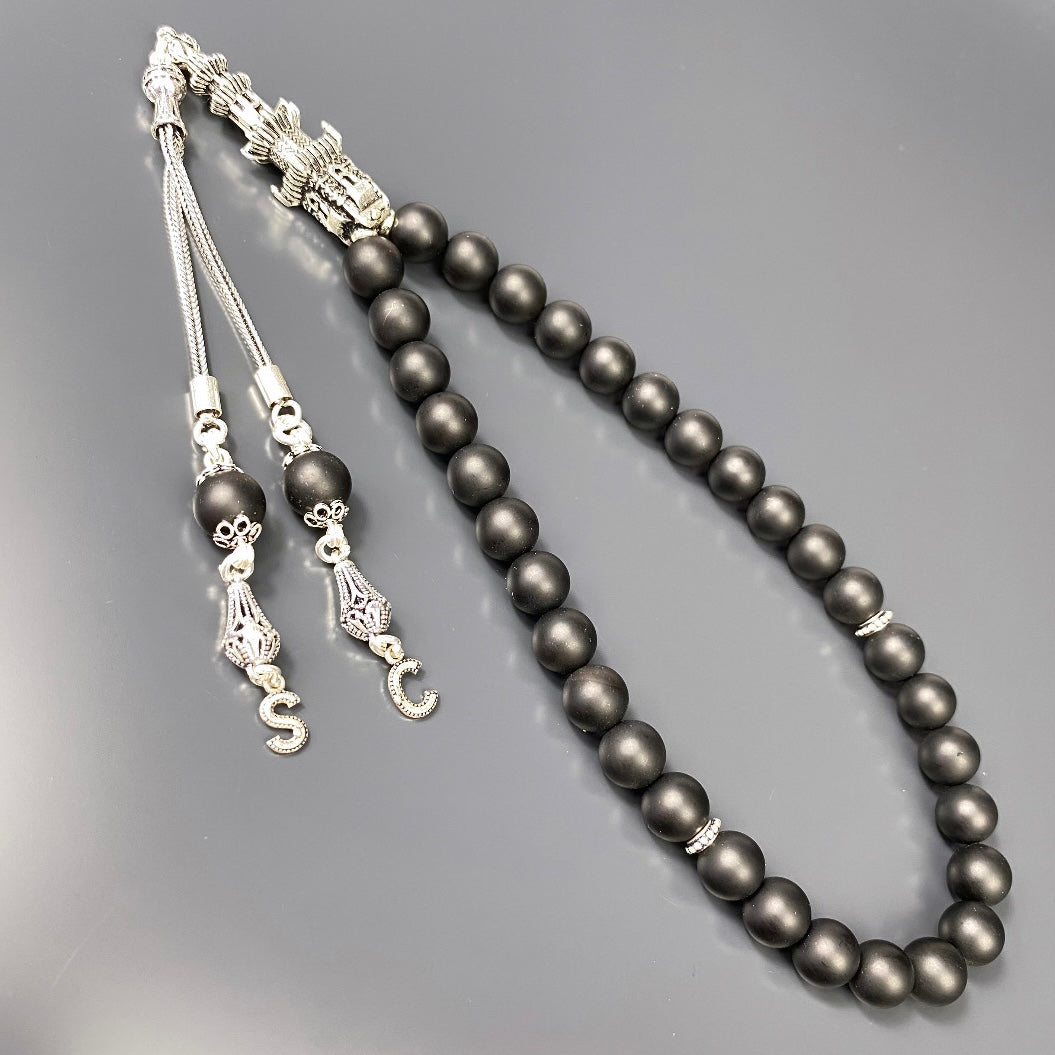 Tesbih Naturstein Onyx Matt Özel Gümüs Medine Minare Tasarim