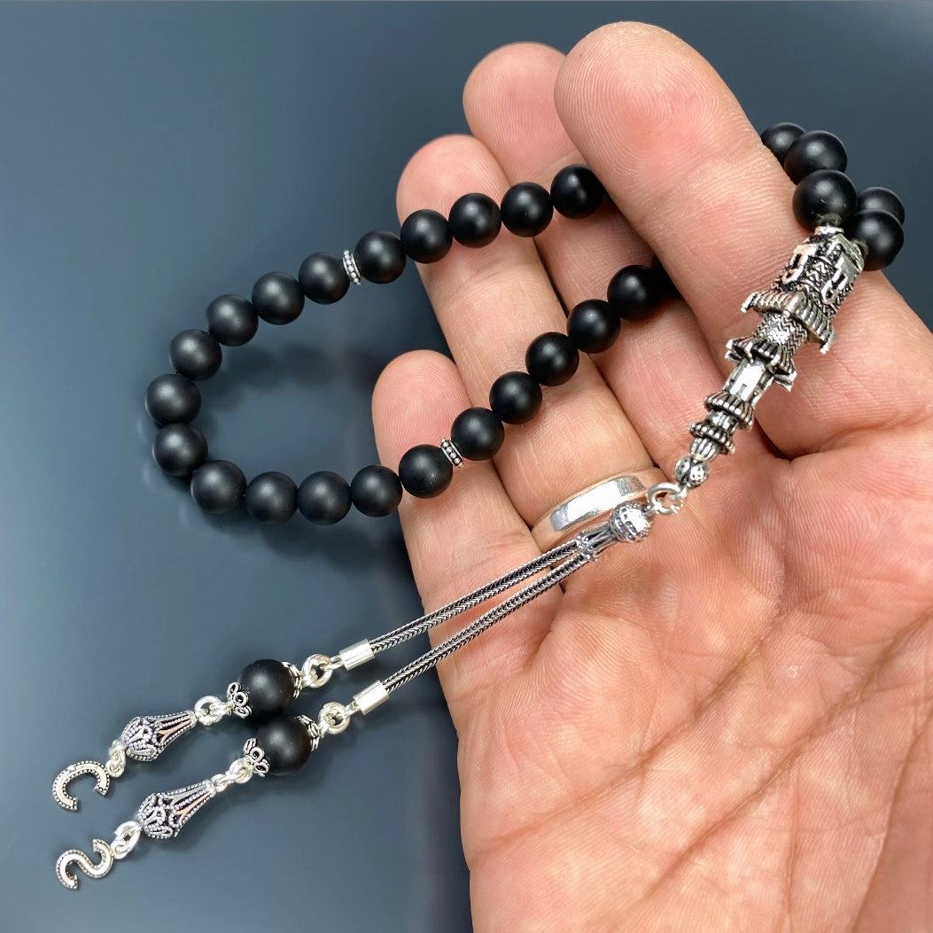 Tesbih Naturstein Onyx Matt Özel Gümüs Medine Minare Tasarim