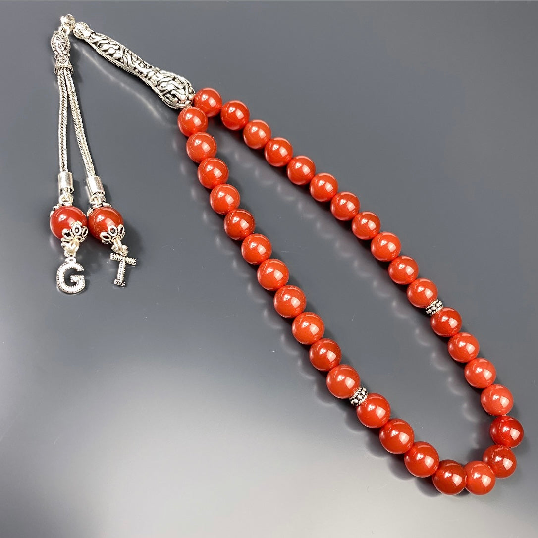 Tesbih Naturstein Akik 925 Silber mit Logo und 2 Buchstaben