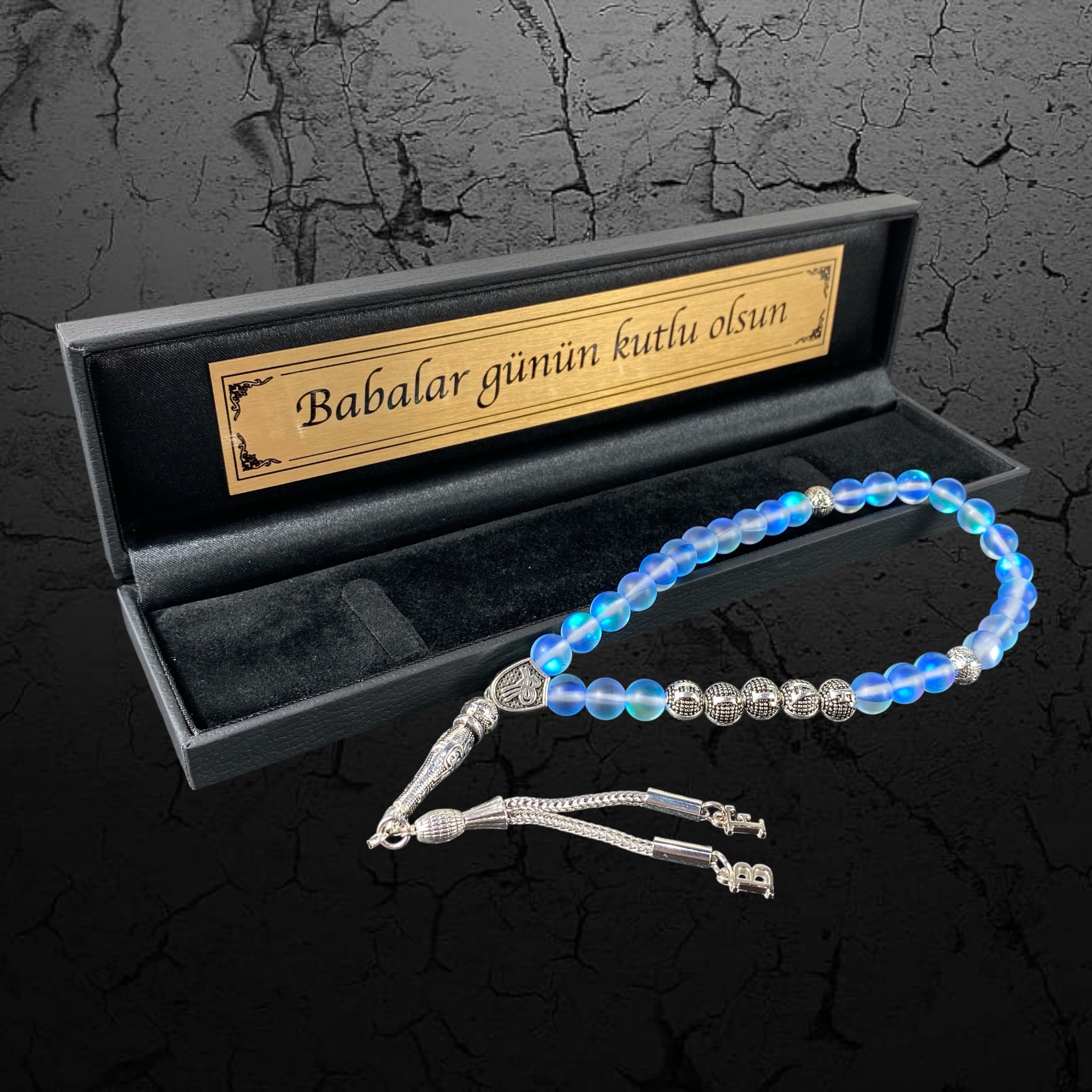 Personalisierter Tesbih mit Namen aus Naturstein in Geschenkbox