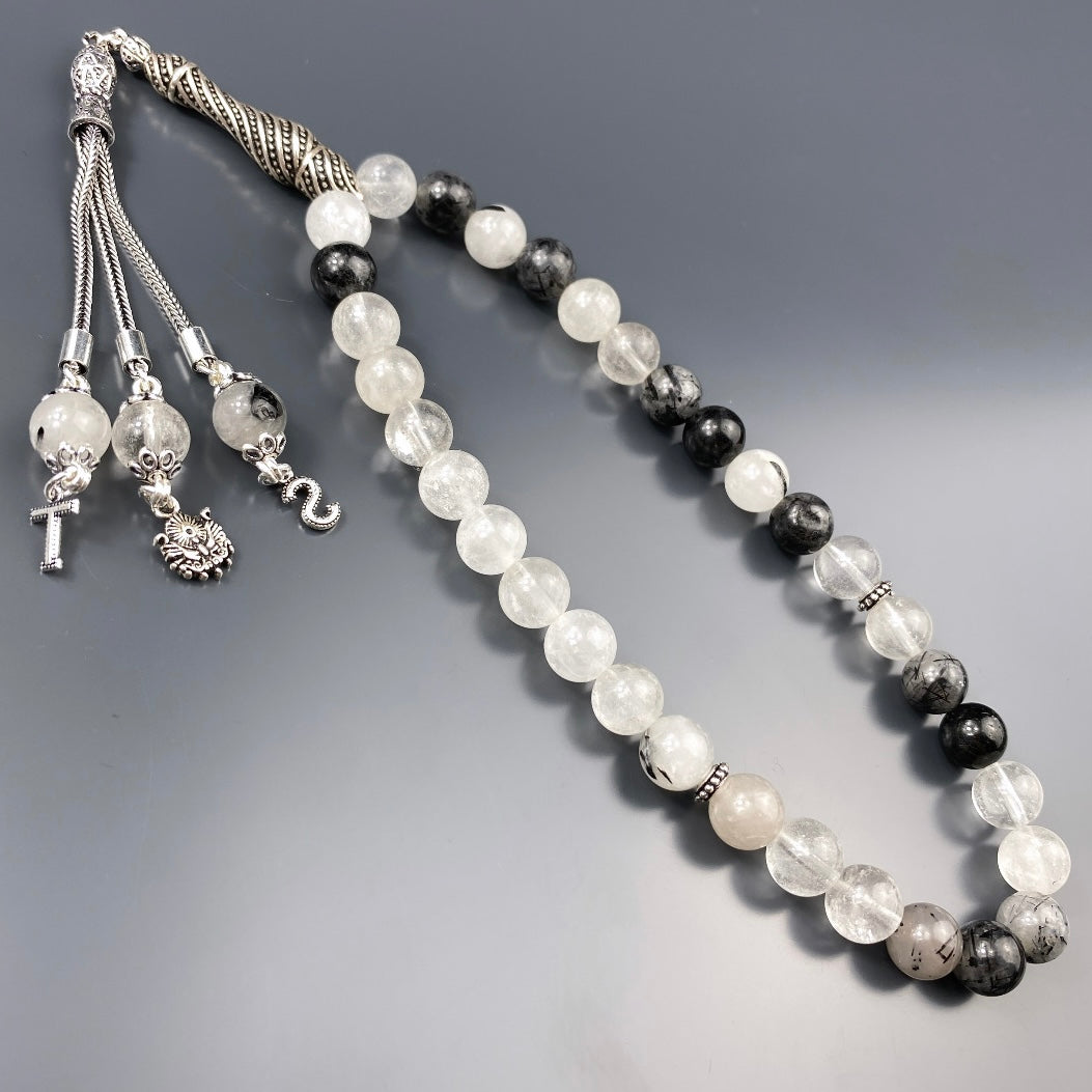 Tesbih Quarz 2 Buchstaben & Logo personalisiert 925 Silber