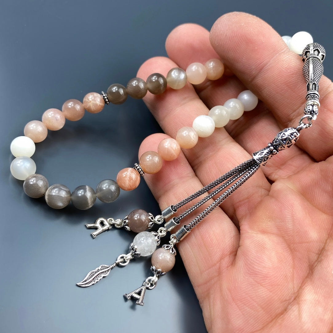 Tesbih Ay Tasi 2 Buchstaben & Logo personalisiert 925 Silber