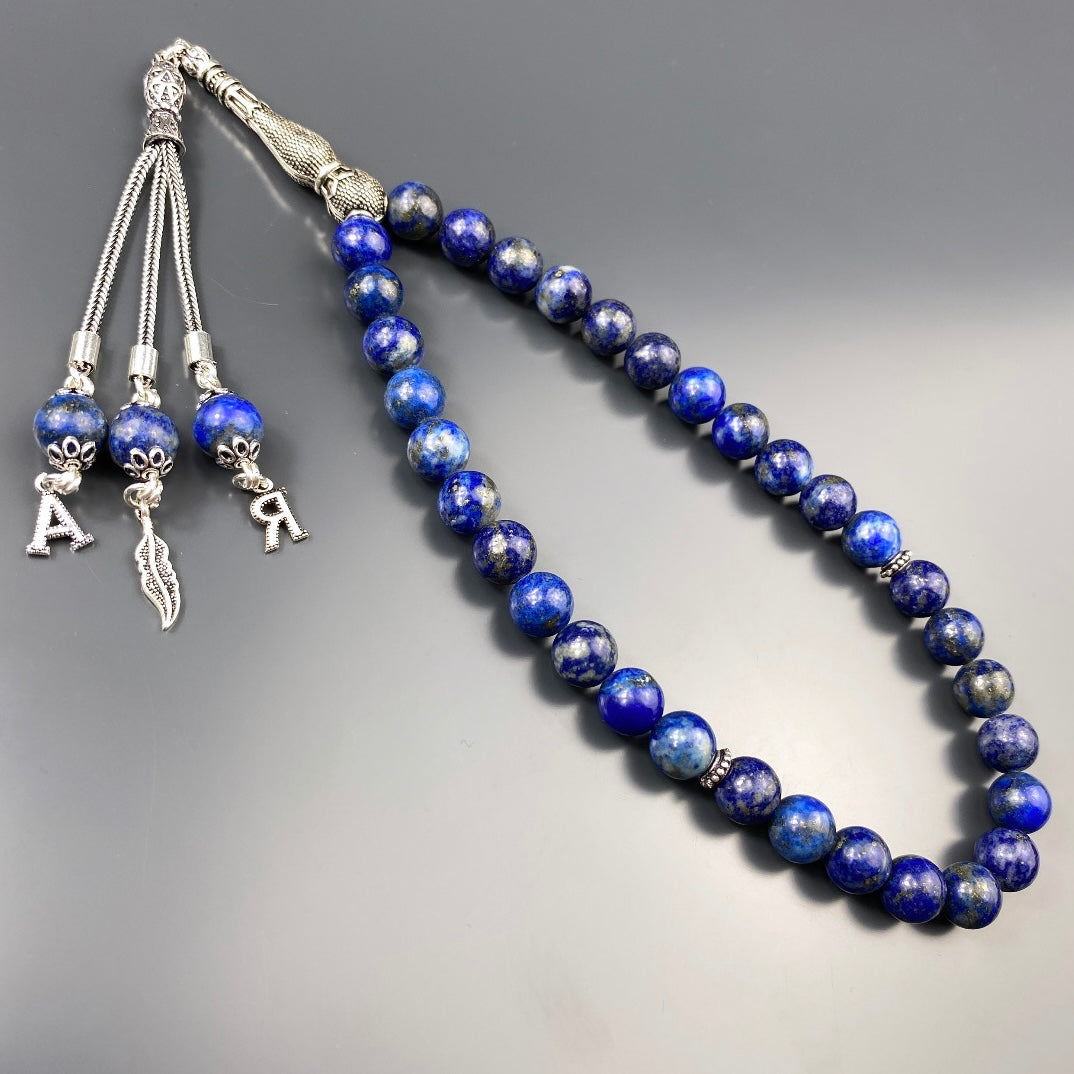 Tesbih Lapislazuli 2 Buchstaben & Logo personalisiert 925 Silber