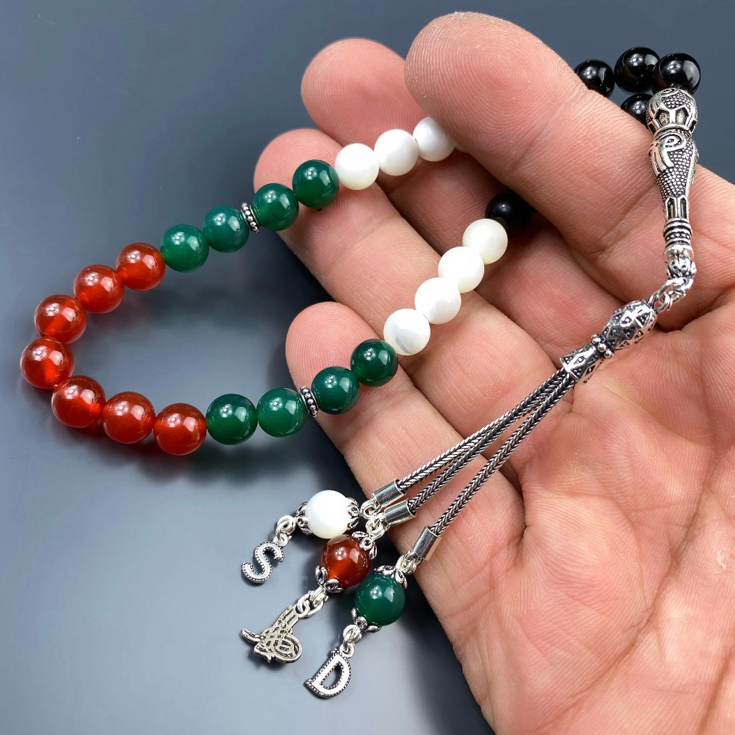 Tesbih Palästina Tugra Imame 2 Buchstaben & Logo personalisiert 925 Silber