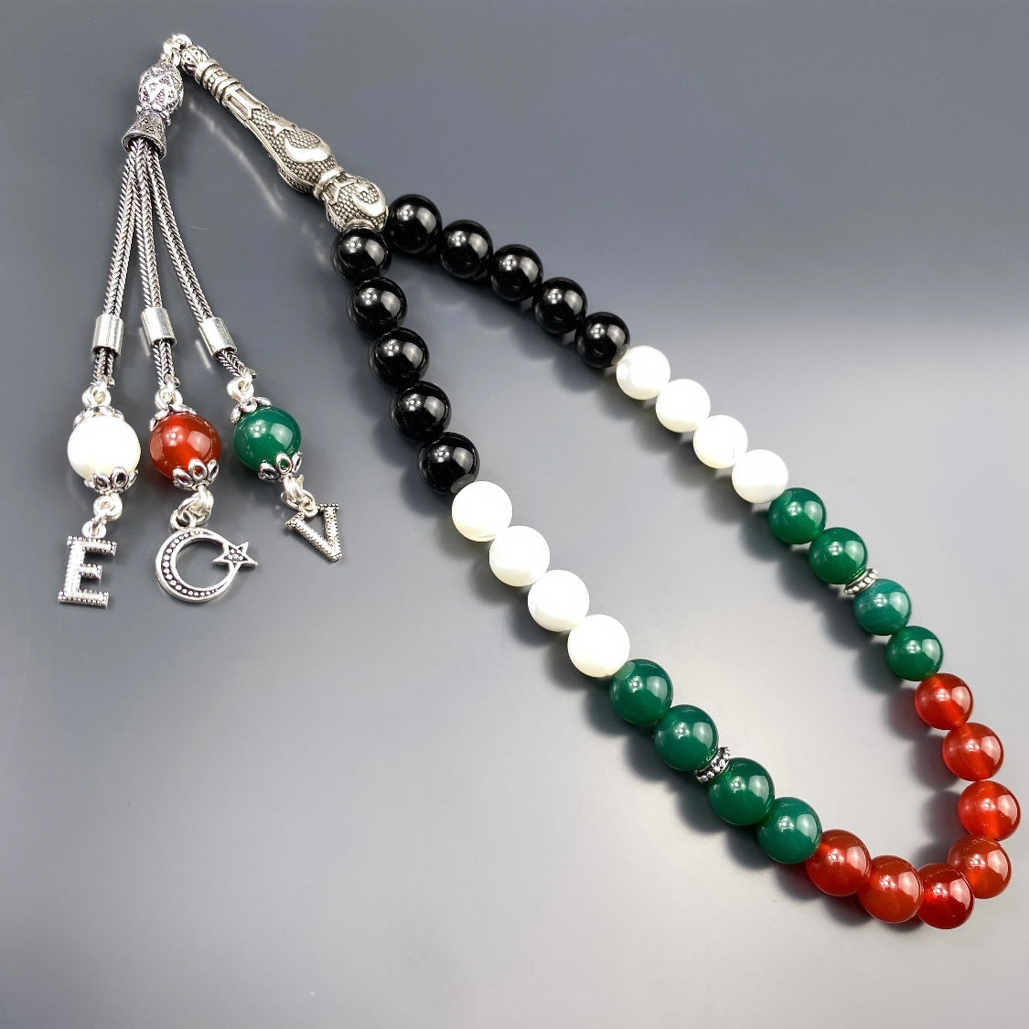 Tesbih Palästina Ay Yildiz Imame 2 Buchstaben & Logo personalisiert 925 Silber