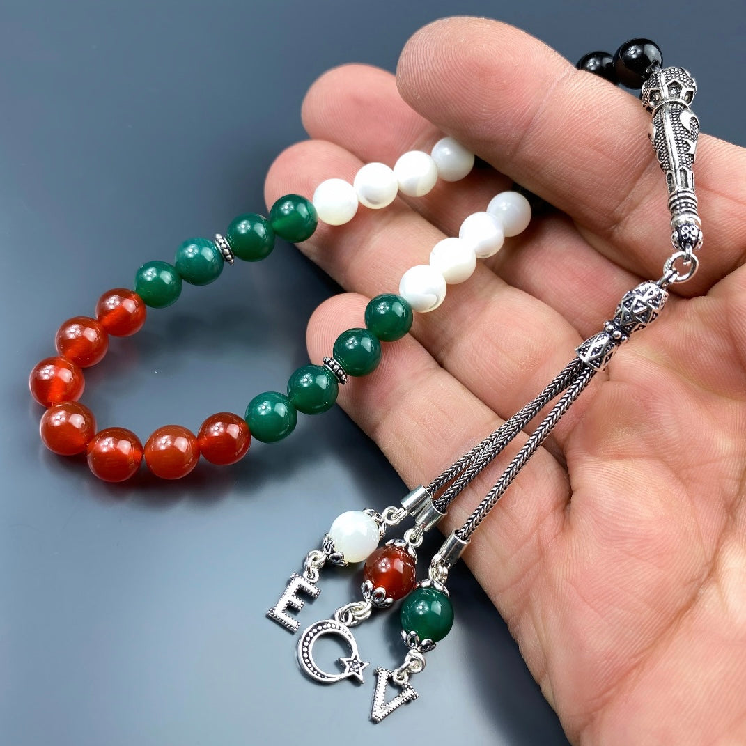 Tesbih Palästina Ay Yildiz Imame 2 Buchstaben & Logo personalisiert 925 Silber