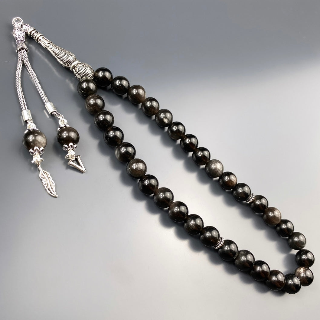 Tesbih Obsidian 1 Buchstaben & Logo personalisiert 925 Silber