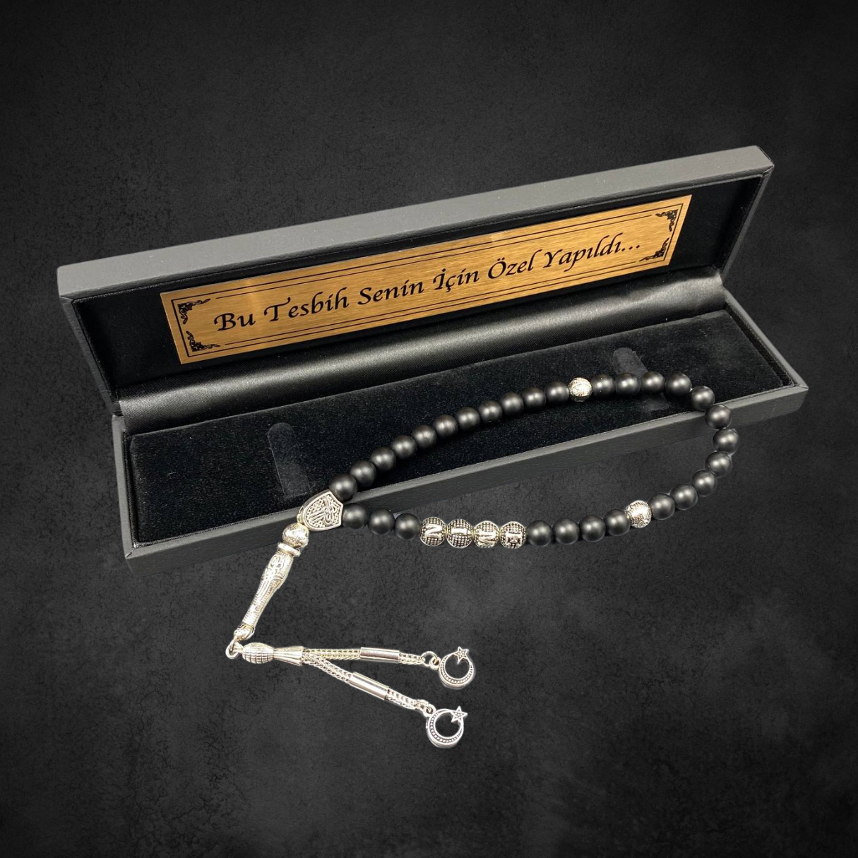 Tesbih mit Namen und Geschenkbox personalisiert mit einem Wunschtext Geschenk etui islamische geschenke perlenkette männerschmuck