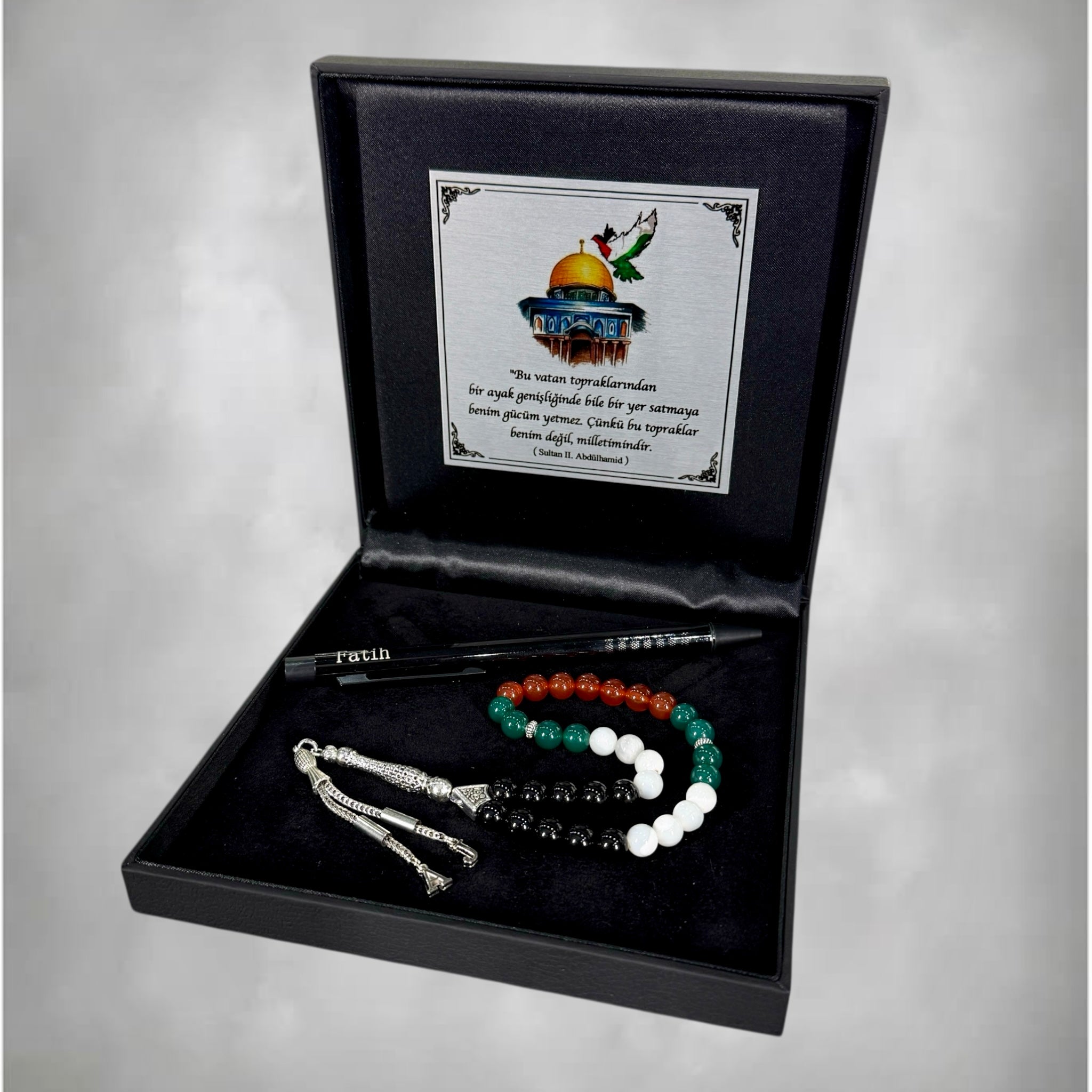 Tesbih mit 2 Buchstaben & Kugelschreiber Palästina Mescidi Aksa Black Box