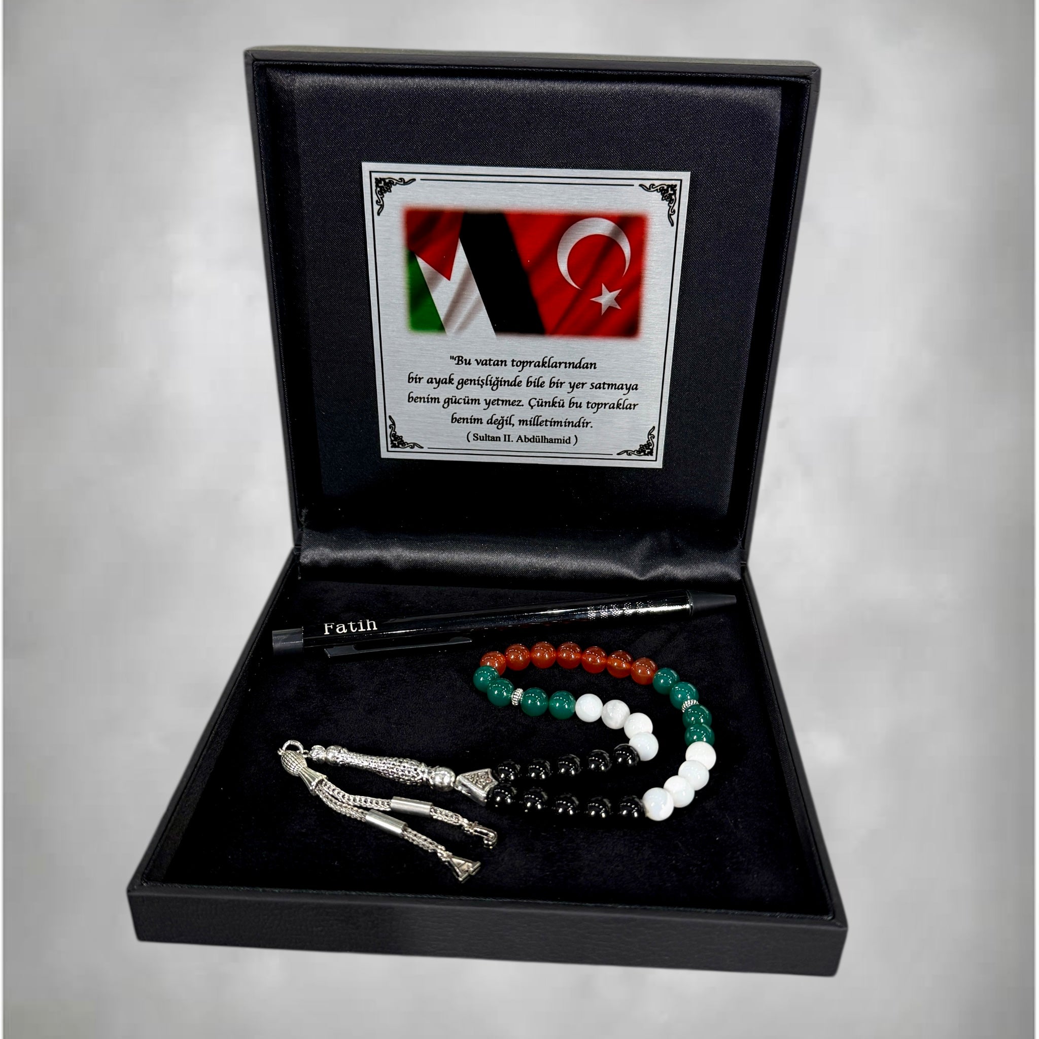 Tesbih mit 2 Buchstaben & Kugelschreiber Palästina / Türkiye Black Box
