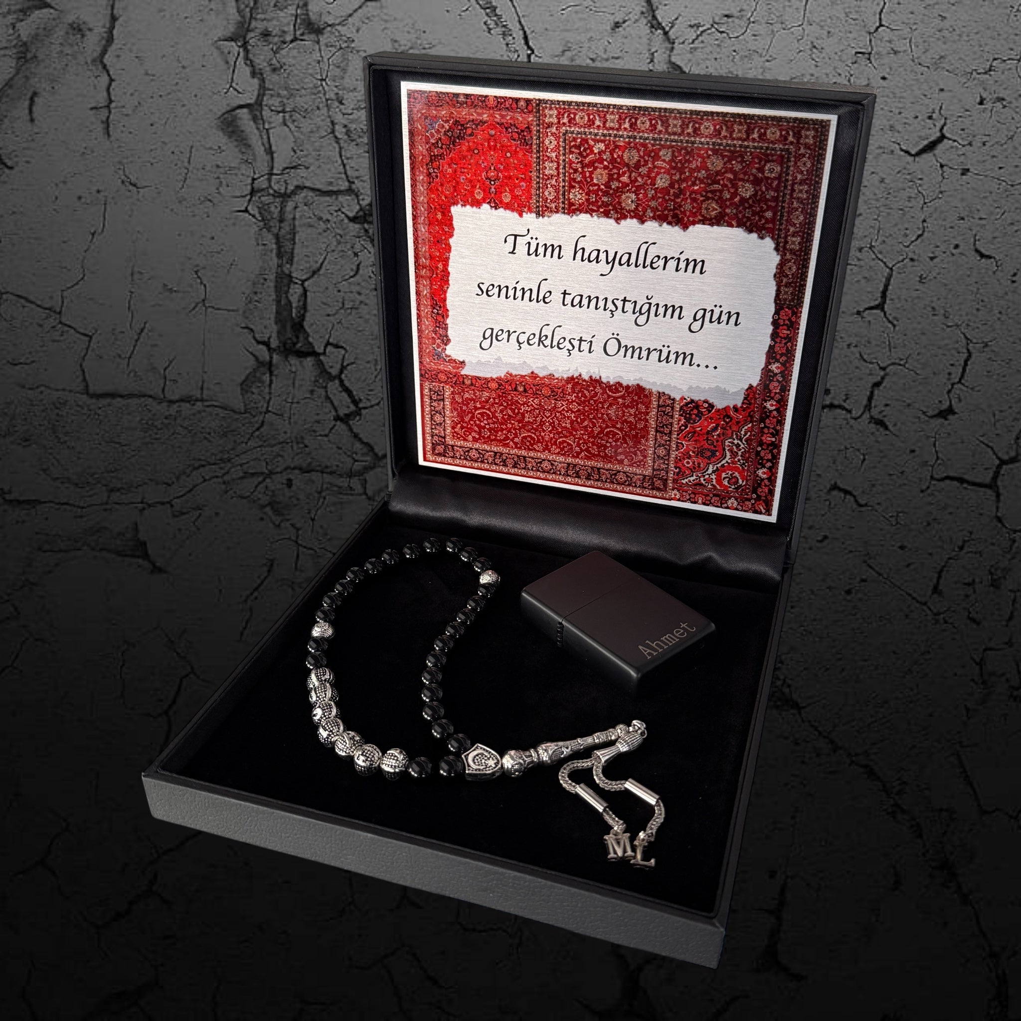 Personalisierter Tesbih mit Feuerzeug Gravur als Geschenkset für besondere Anlässe