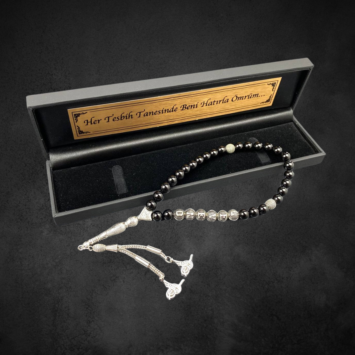 Tesbih mit Namen und Geschenkbox personalisiert mit einem Wunschtext Geschenk etui islamische geschenke perlenkette männerschmuck Kehribar tesbih Feuerzug mit Namen personalisiert