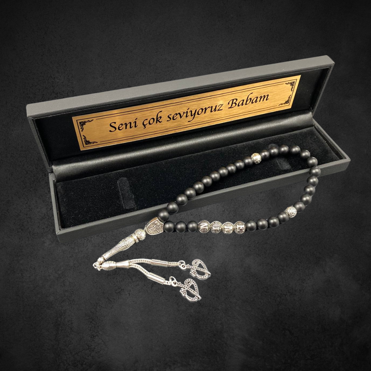 Tesbih mit Namen und Geschenkbox personalisiert mit einem Wunschtext Geschenk etui islamische geschenke perlenkette männerschmuck
