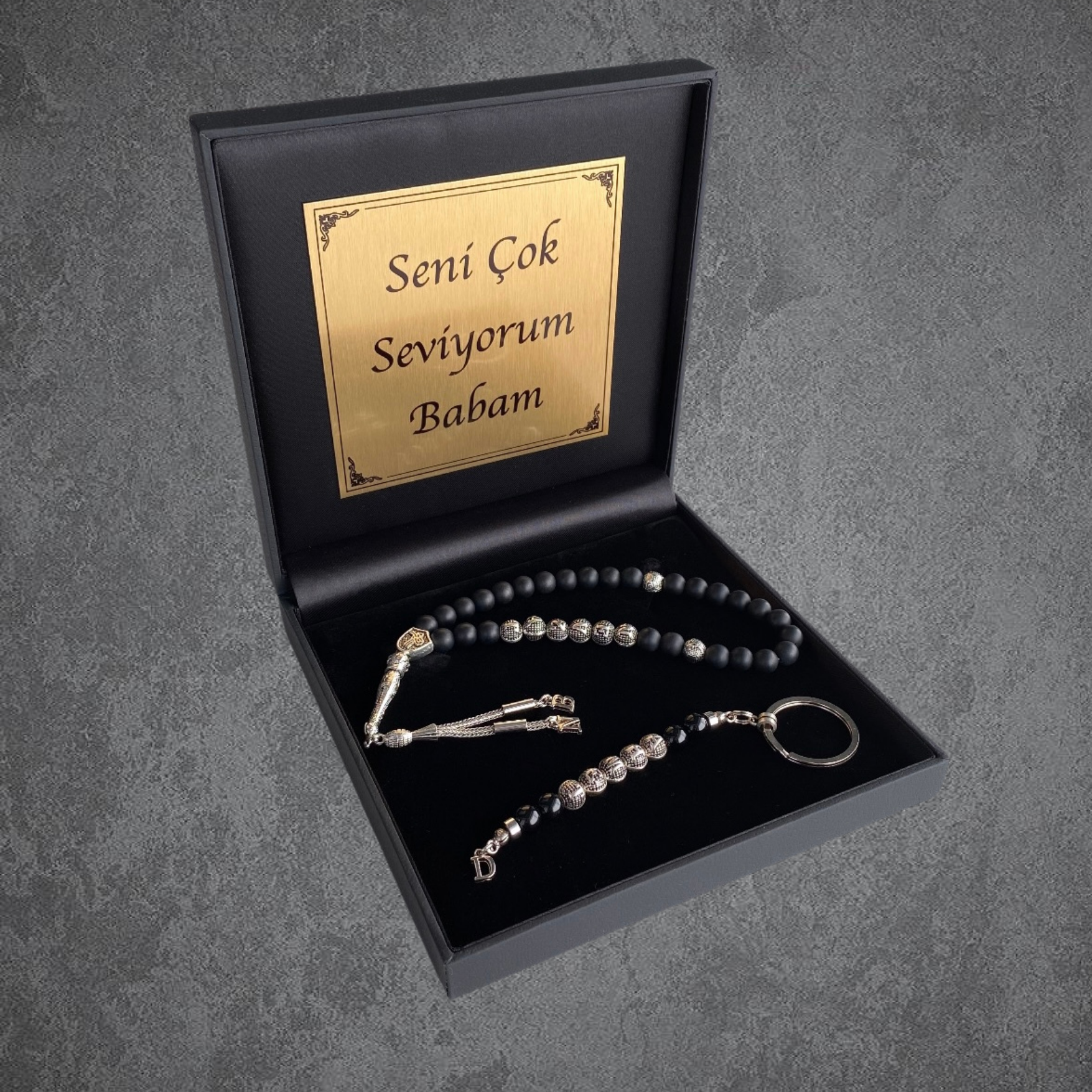 Tesbih mit Namen und Geschenkbox personalisiert mit einem Wunschtext Geschenk etui islamische geschenke perlenkette männerschmuck Kehribar tesbih schlüsselanhänger personalisiert