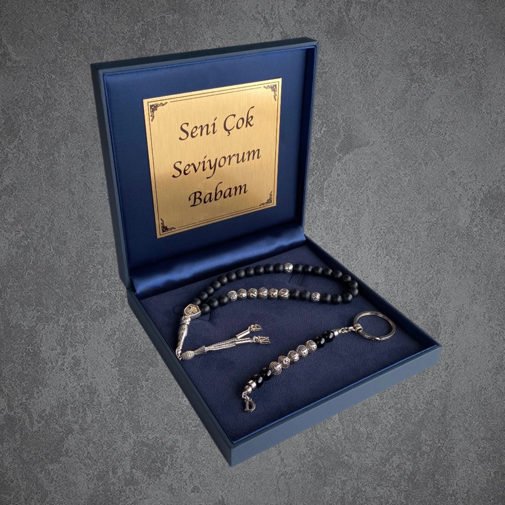 Tesbih mit Namen und Geschenkbox personalisiert mit einem Wunschtext Geschenk etui islamische geschenke perlenkette männerschmuck Kehribar tesbih schlüsselanhänger personalisiert