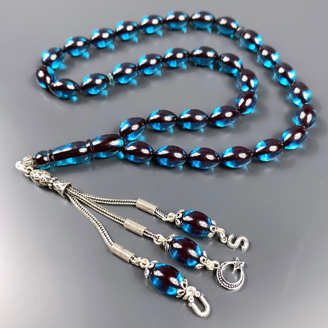 Tesbih SIKMA Kehribar Mavi Renk / Gebetskette personalisiert mit Logo