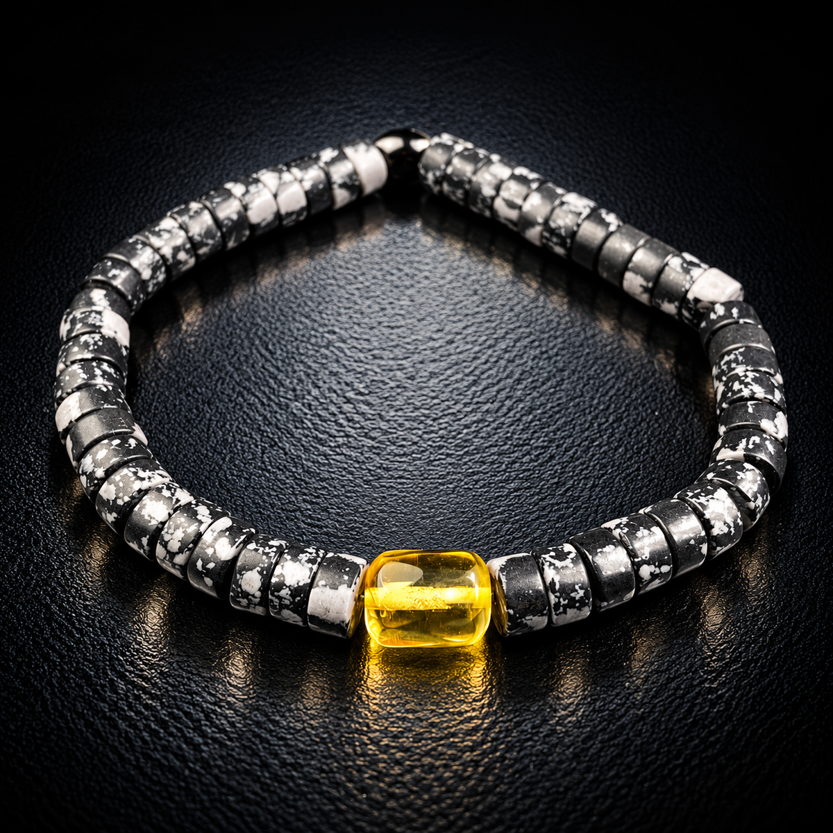 Honiggelbes Kehribar Armband aus echtem Bernstein mit Achatsteinen in Rondelle-Form – Herrenarmband Nr. 007 von Sani Tesbih.