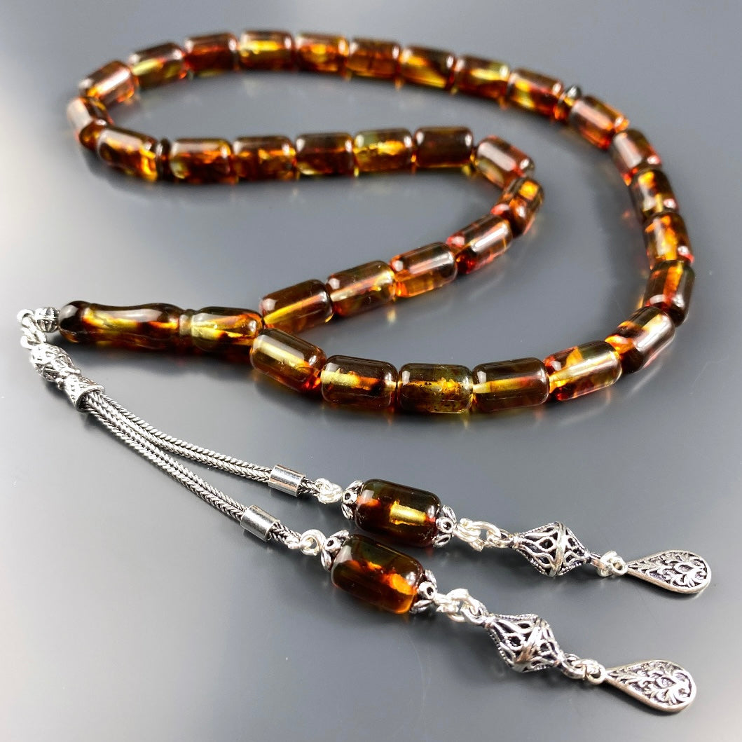 Kehribar / Bernstein Tesbih Basic Logo – Braun, 925 Silber