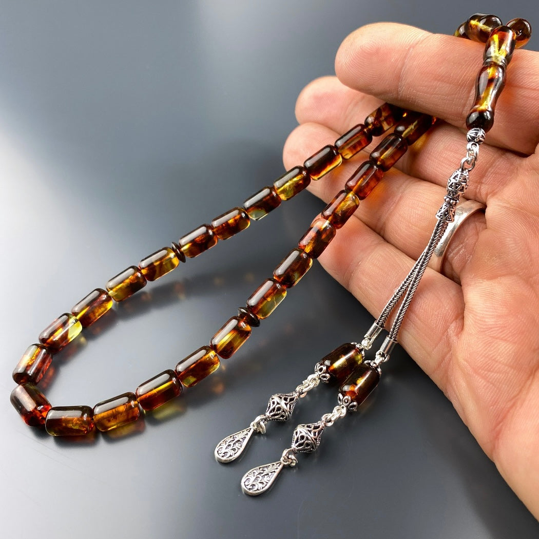 Kehribar / Bernstein Tesbih Basic Logo – Braun, 925 Silber