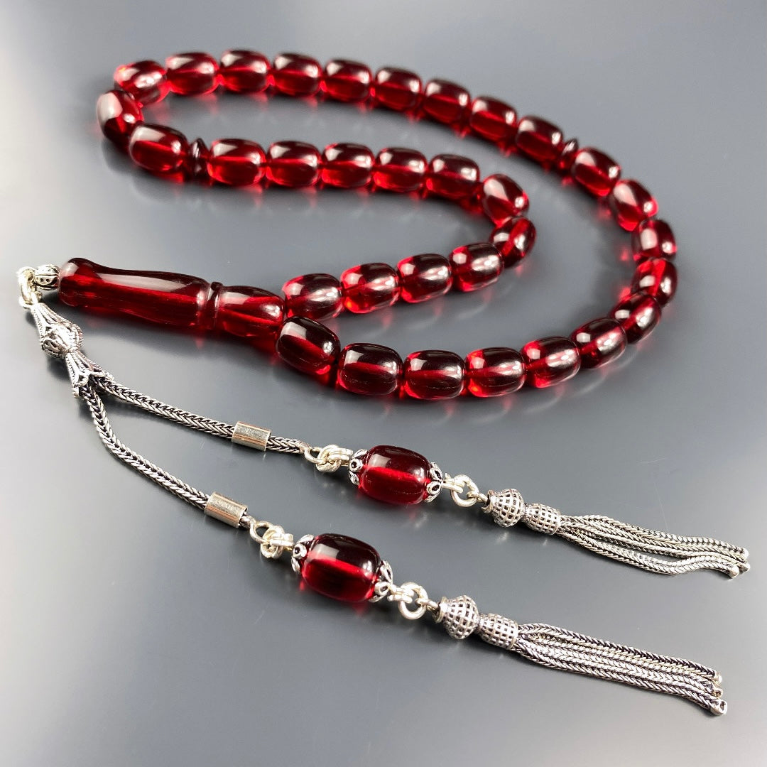 Kehribar / Bernstein Tesbih Basic Logo – Rot, 925 Silber