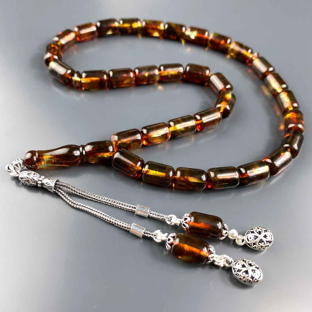 Kehribar / Bernstein Tesbih Basic Logo – Braun, 925 Silber