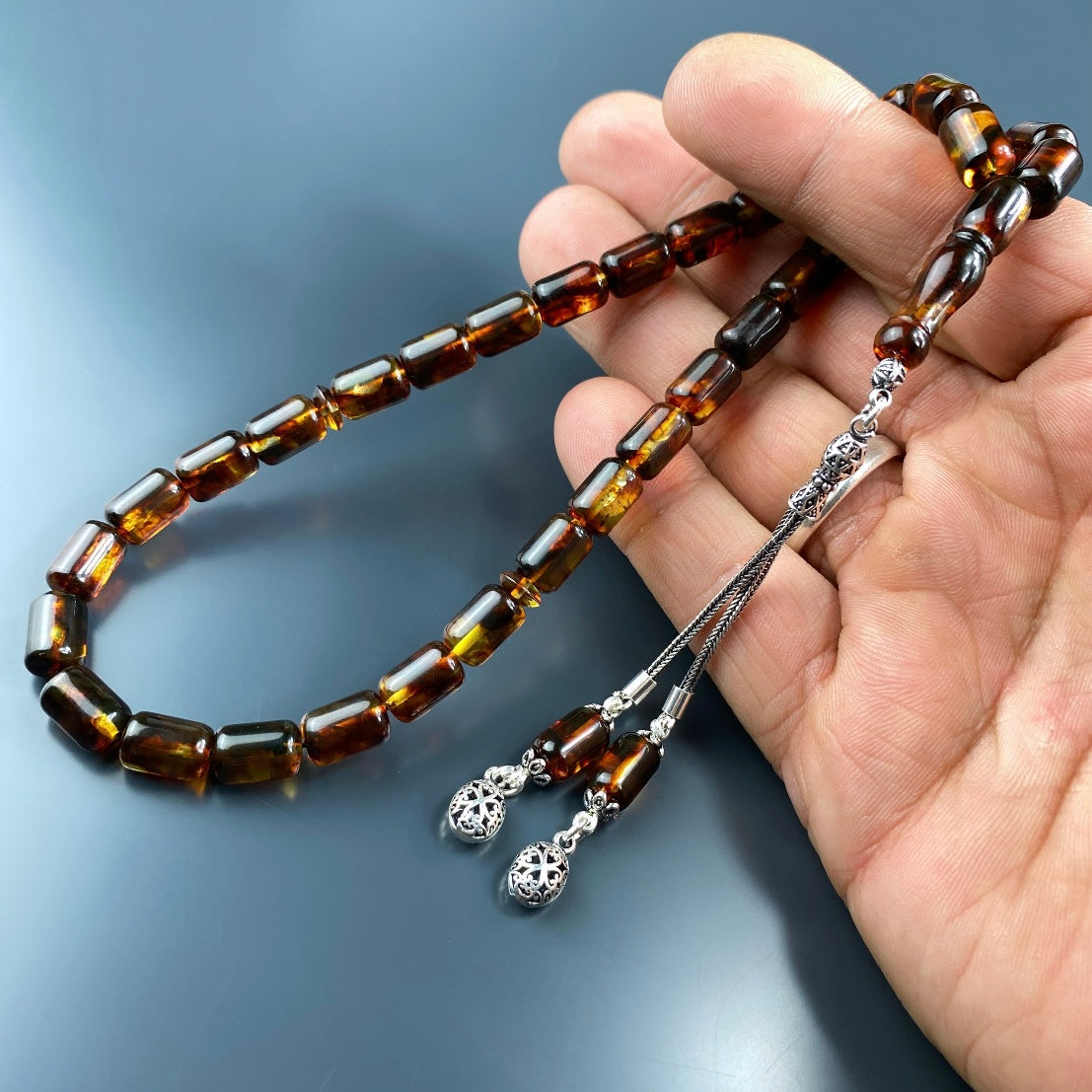 Kehribar / Bernstein Tesbih Basic Logo – Braun, 925 Silber