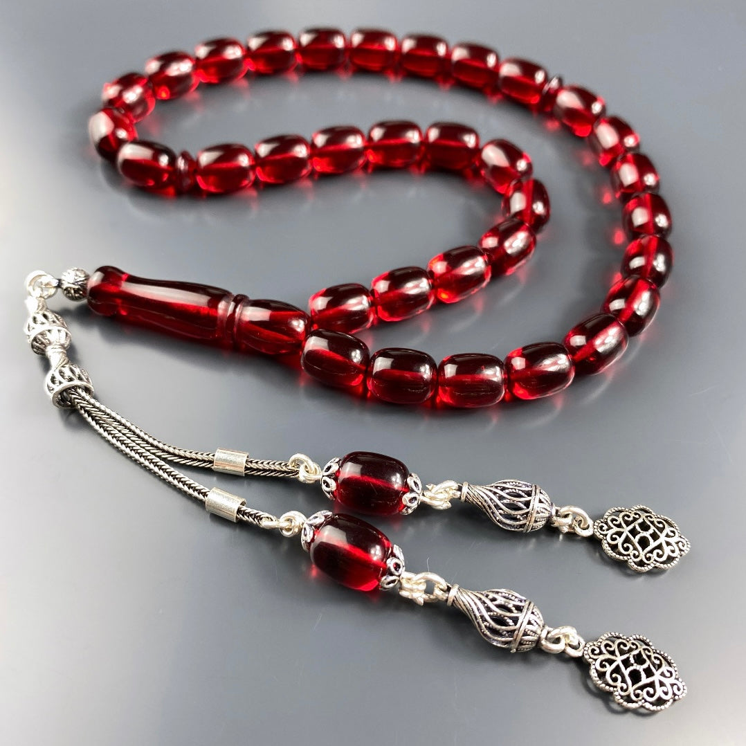 Kehribar / Bernstein Tesbih Basic Logo – Rot, 925 Silber