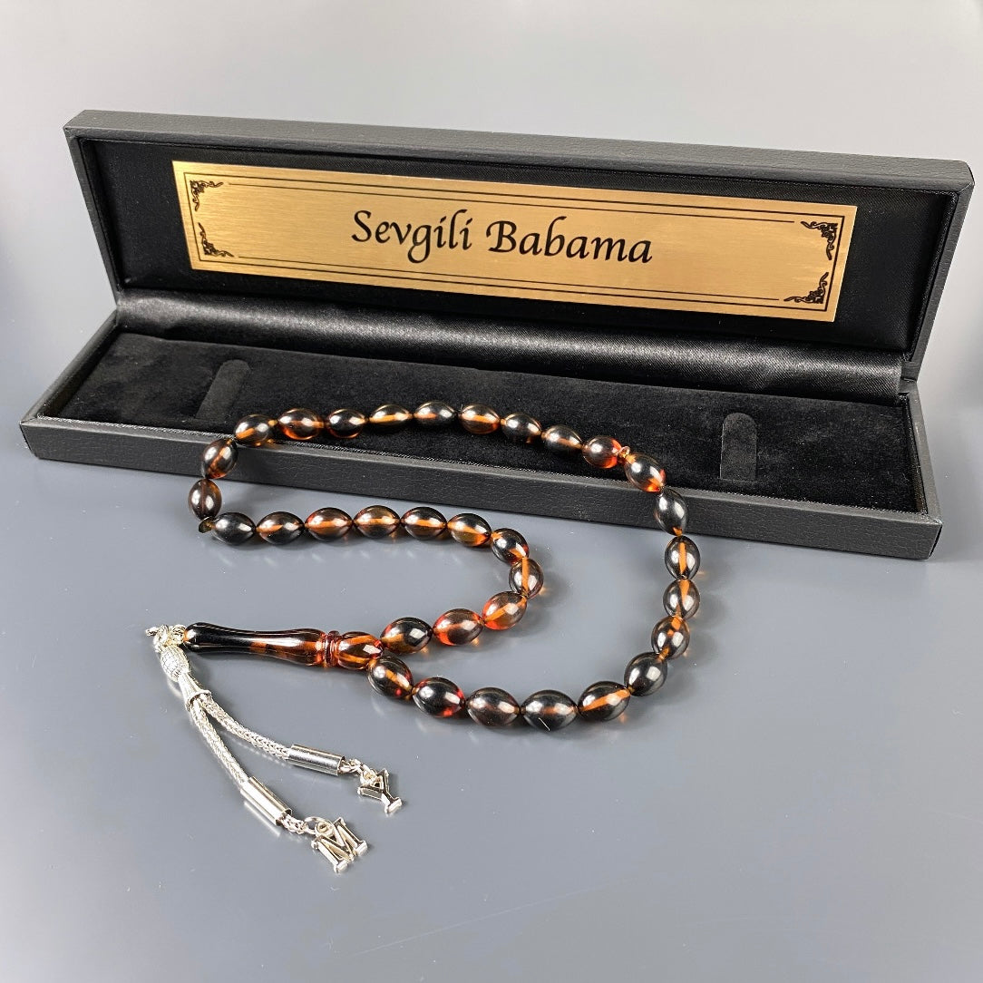 Personalisiertes Kehribar Tesbih mit Gravur und edler Geschenkbox