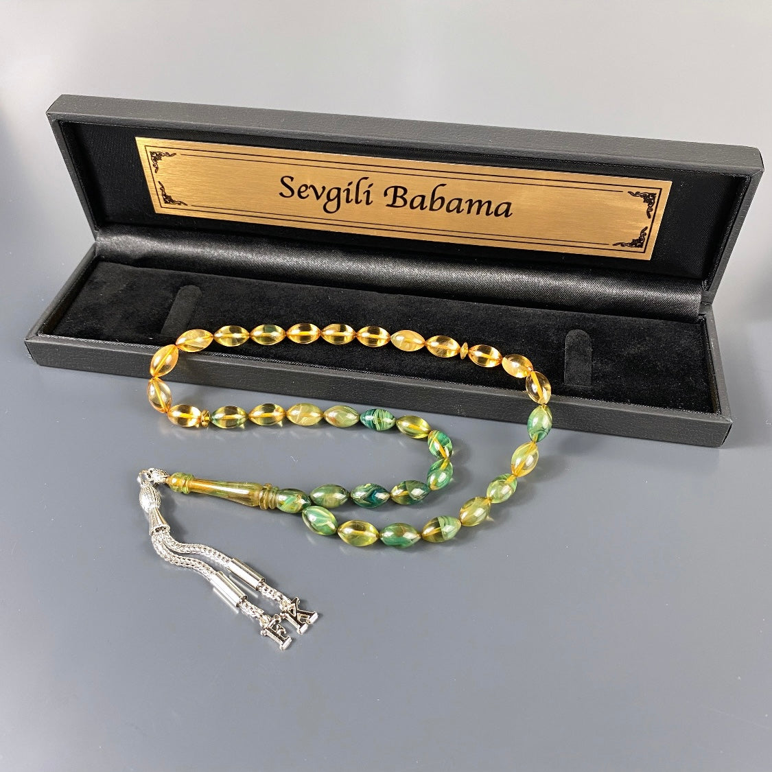 Edles Ateş Sıkma Tesbih mit Metall Anhänger und Gravur