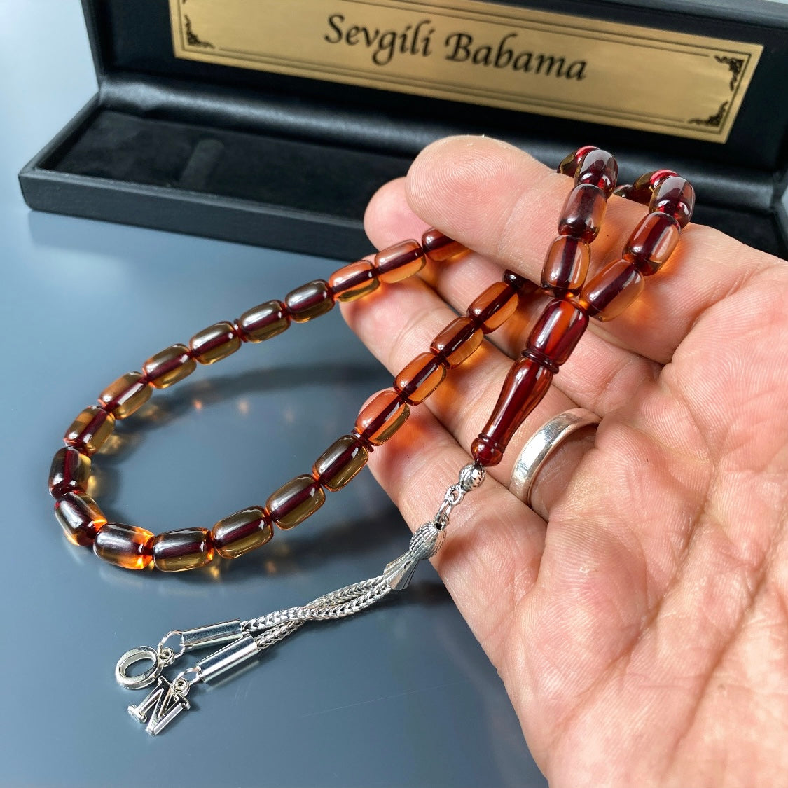 Personalisiertes Tesbih Sikma Kehribar mit Buchstaben & edler Geschenkbox