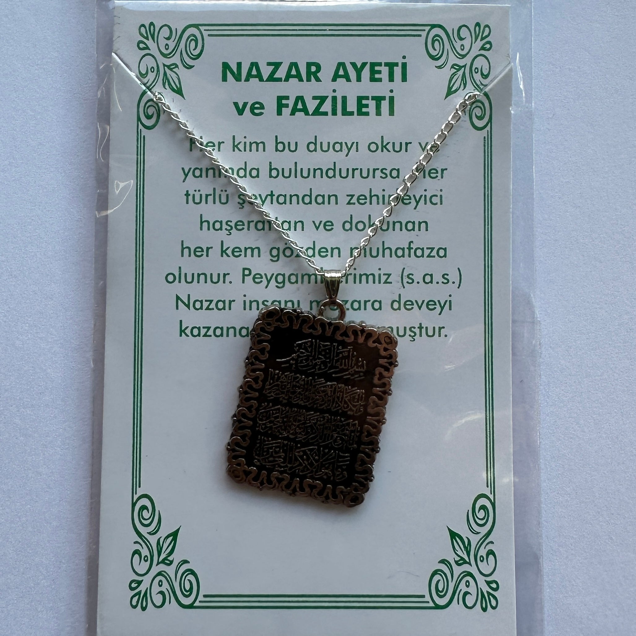 Nazar Ayeti ve Fazileti Kolye Halskette Metall