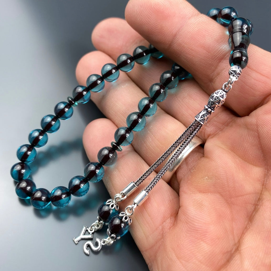 Sıkma Kehribar Tesbih Sky Blue Bilek Boy – 925 Silber & Geschenkbox