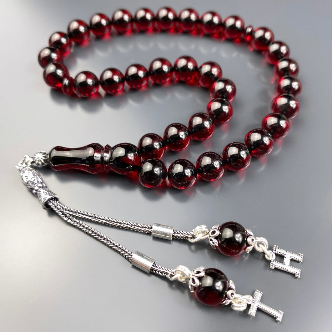 Kirschroter Sıkma Kehribar Tesbih Cherry Rot mit 925 Silber Anhänger