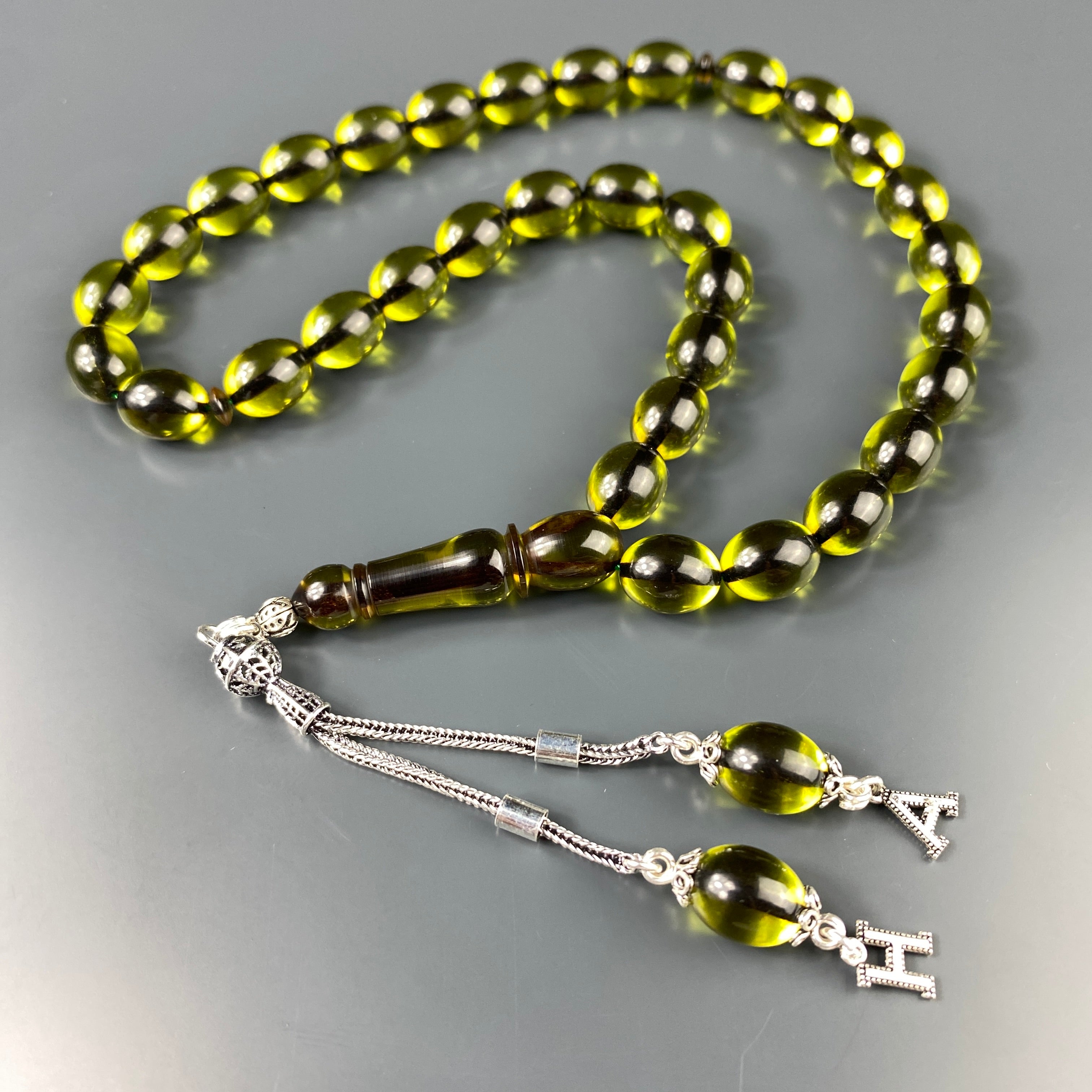 Tesbih Kehribar SIKMA Grün - 2 Buchstaben 925 Silber