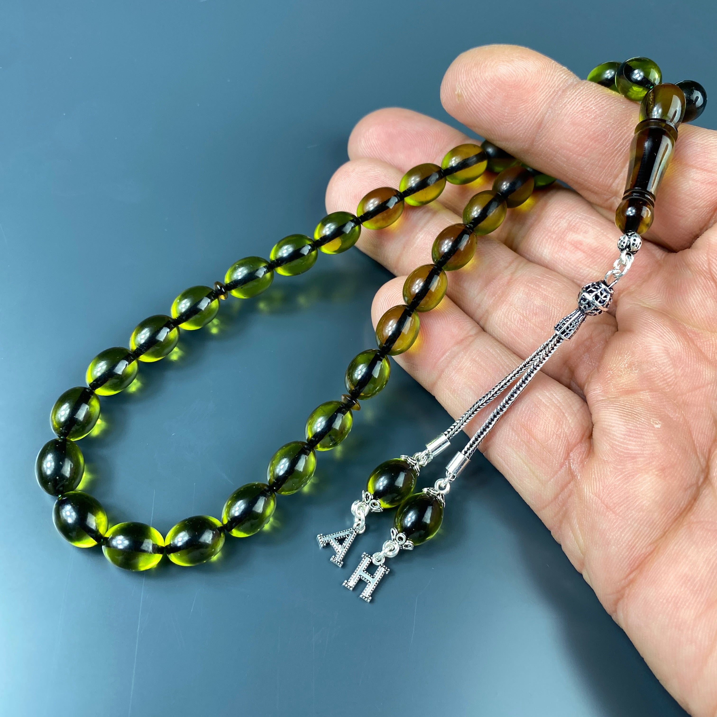Tesbih Kehribar SIKMA Grün - 2 Buchstaben 925 Silber