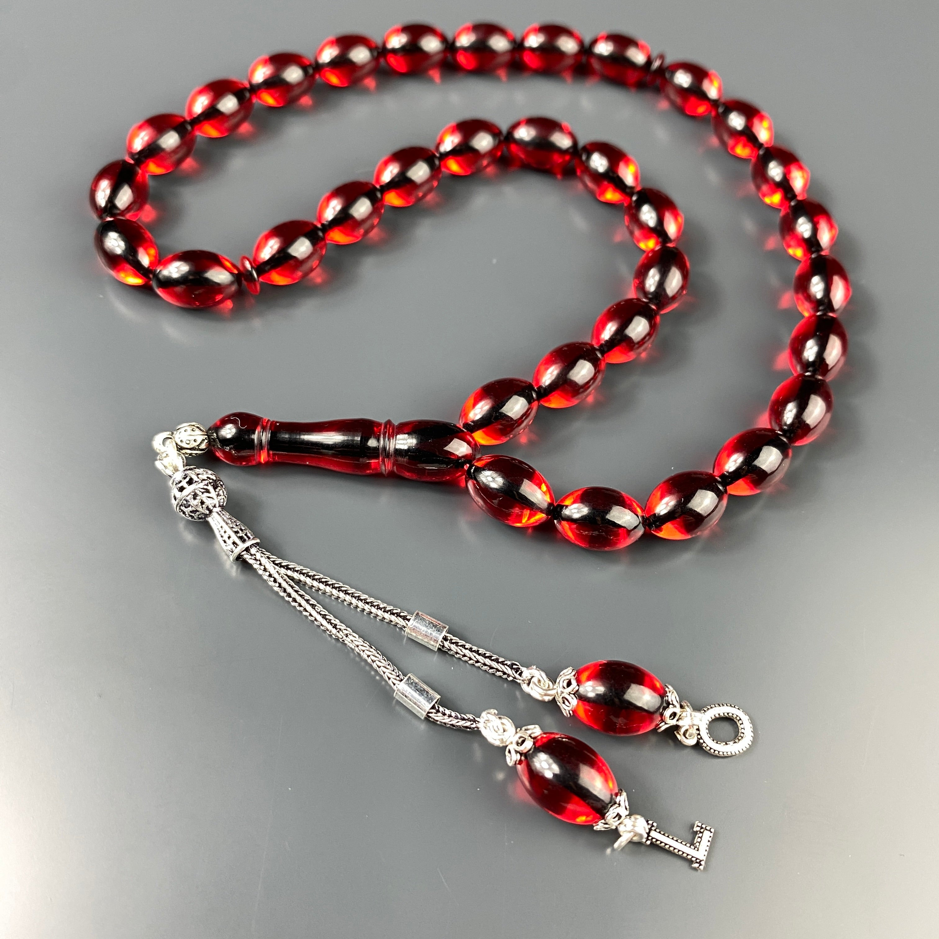 Tesbih Kehribar SIKMA Rot - 2 Buchstaben 925 Silber